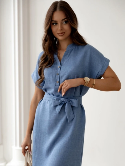 Royalfashion Women's mini dress with short sleeves and a buttoned neckline