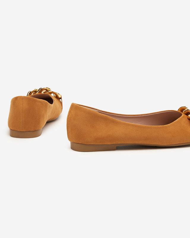 Brown women's ballerinas with Caviene ornament - Footwear