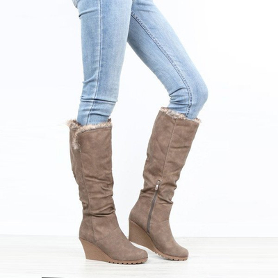 Dark beige boots on Aswertyne wedges - Footwear