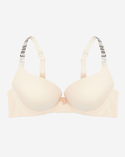 Beige plain padded bra with decorated straps - Underwear