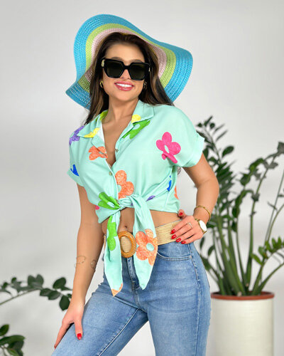 Royalfashion Sieviešu īsais krekls ar ziediem