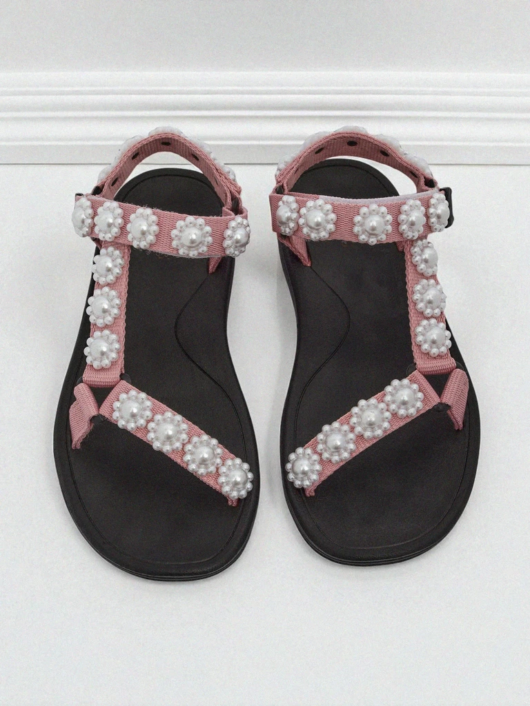 Letitia Royalfashion pink platform sandals - classic pearl studs