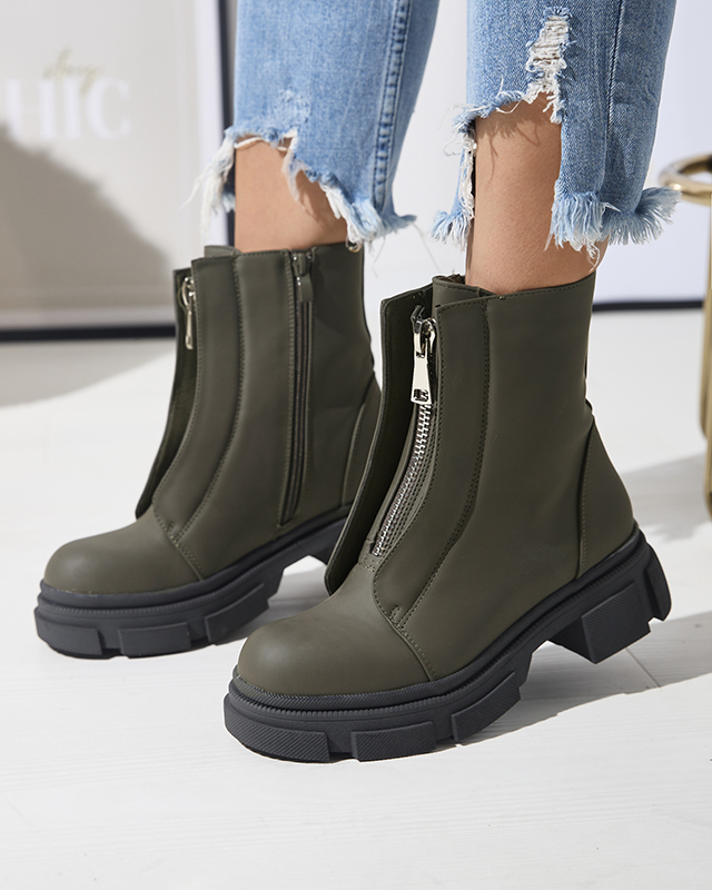 Женские утепленные темно-зеленые высокие сапоги Slovys- Footwear