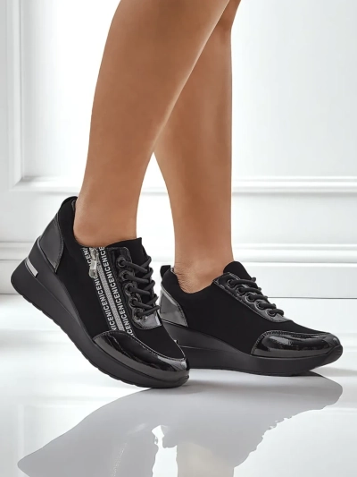 Calista Nero women's black wedge sneakers - elegance and everyday comfort