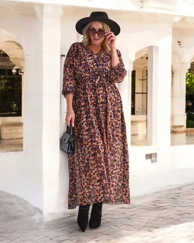 Royalfashion Верблюжье узорчатое женское макси-платье