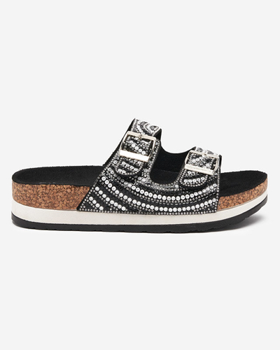 Черные женские шлепанцы с фианитами Laluda