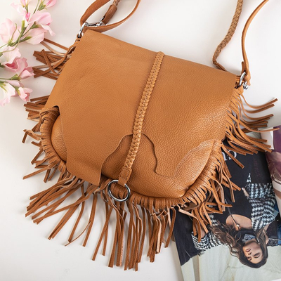 Camel shoulder bag with fringes - Handbags