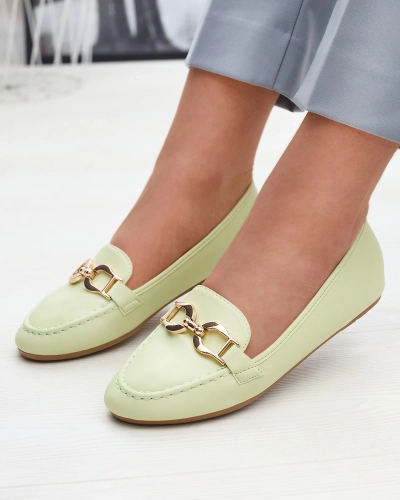 Zaļie sieviešu mokasīni no eko ādas ar rotājumiem Wiwet-Footwear