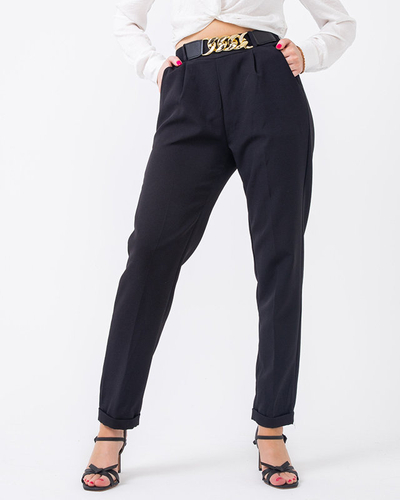 Black fabric pants for women with belt - Clothing
