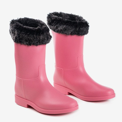 Pink matt rubber boots with fur rubber - Footwear