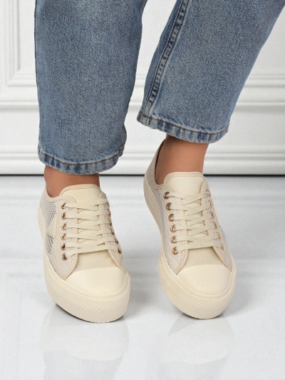 Damskie beżowe tenisówki Callista Mesh – płaski obcas, kolekcja Lato Jesień