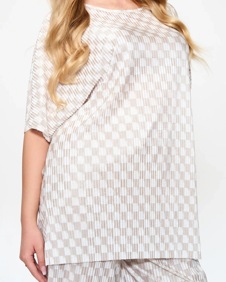 Sieviešu bēšs rakstains, plisēts komplekts - Apģērbs