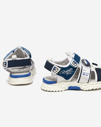 White and navy blue boys' sandals with Velcro Roser-Footwear