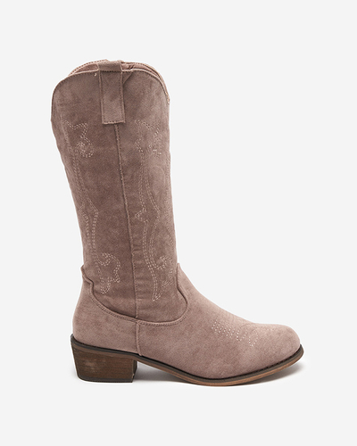 Women's mid-calf insulated boots with khaki embroidery Redarika - Footwear