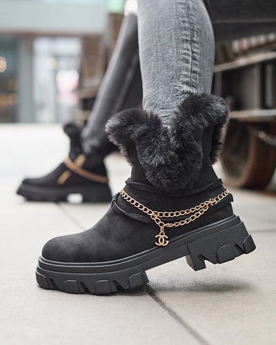 Черные женские сапоги из эко-замши с цепочкой Videric - Обувь