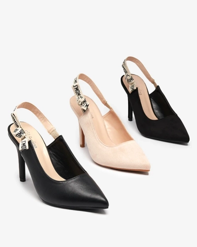 Beige eco-suede pumps with an interesting heel counter Misole - Footwear