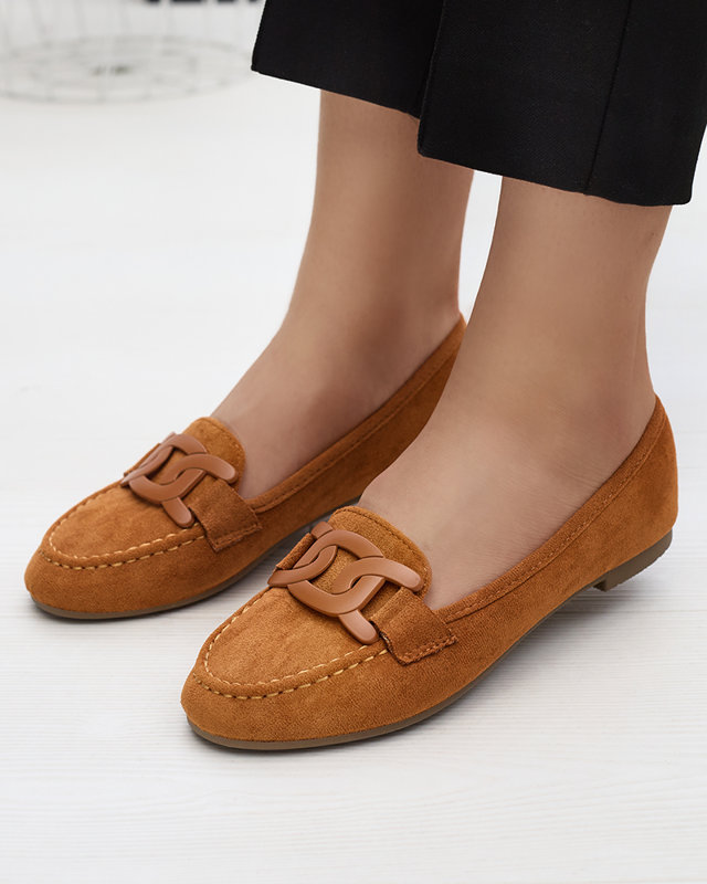 Women's eco-suede camel loafers Reiaka - Shoes
