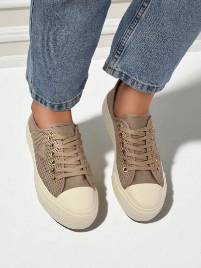 Ženske superge Hypatia Mesh svetlo rjava za poletje raven podplat 3cm