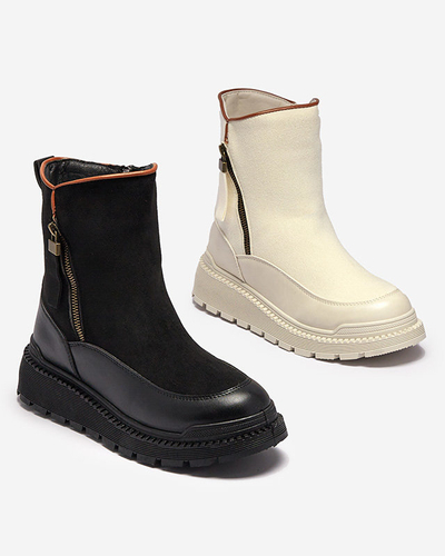 Black women's flat-heeled boots Mefina- Footwear