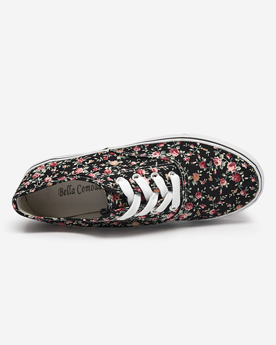 Women's black sneakers with flowers Sertoli - Footwear