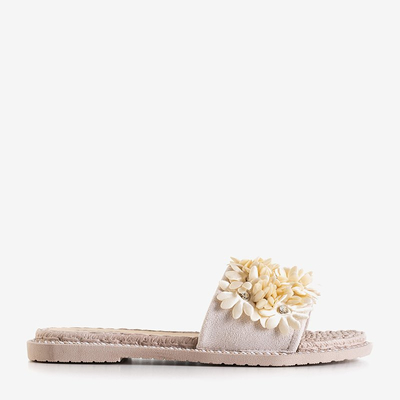 Beige women's slippers with flowers Seiov - Footwear
