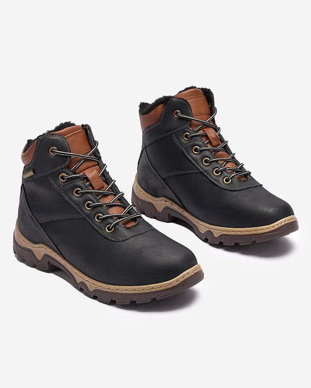 Black women's hiking boots tied with Poritsu fur - Footwear