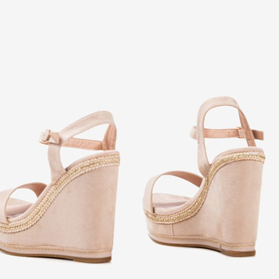 Beige sandals on a Demetera wedge heel - Footwear 1