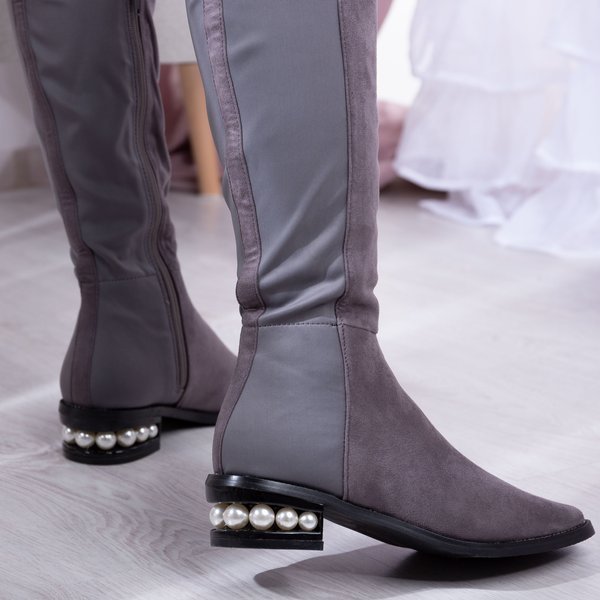 Gray over-the-knee boots with a decorated heel La Perla - Footwear