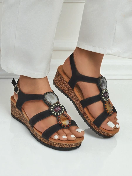 Royalfashion Sieviešu platformenes sandales ar akmeņiem Grace Shine