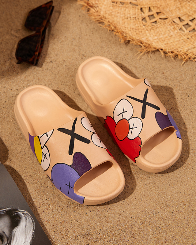 Бежевые женские резиновые шлепанцы с принтом Pfizz