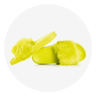 Neon green slippers with fur Millie - Footwear