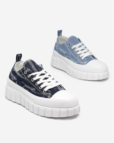 Navy blue women's sneakers a'la jeans on the Resi platform - Footwear