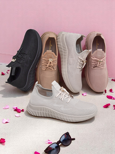 Aurelia Beige Royalfashion – Beige women's fabric laced sneakers
