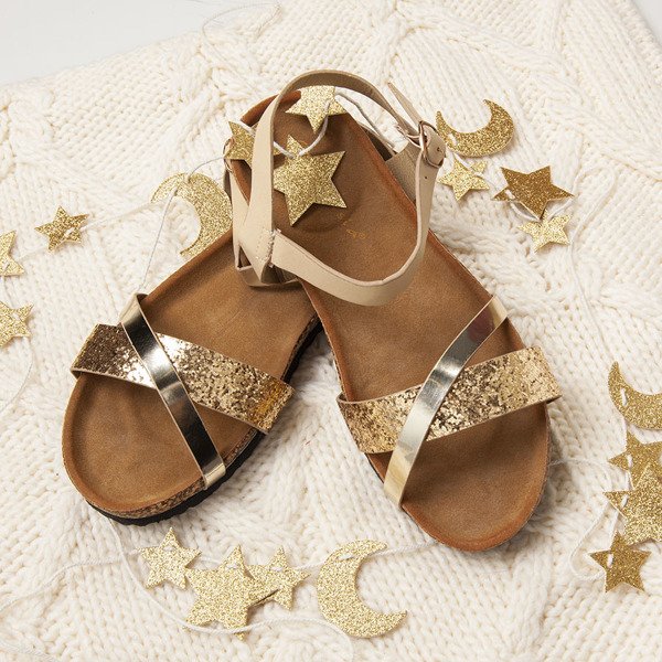 Beige and gold sandals with a glitter strap Nincoa - Footwear