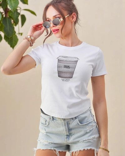 Royalfashion Women's cotton t-shirt with rhinestone print