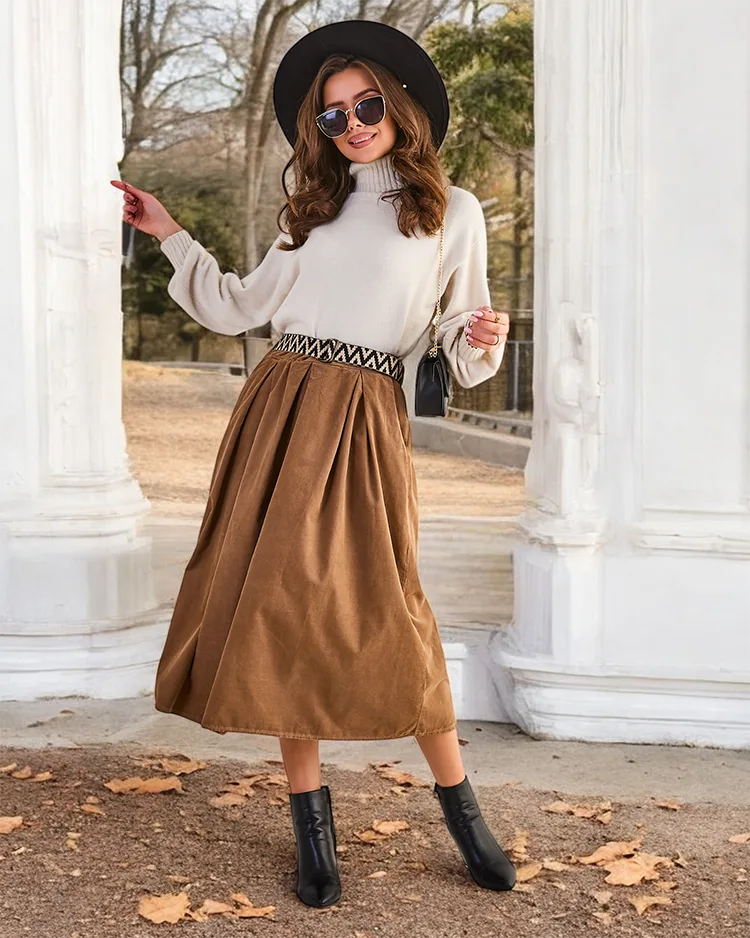 Royalfashion Sieviešu velveta vidēja garuma svārki