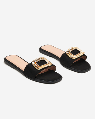OUTLET Black women's eco suede slippers with a gold buckle Lozi - Footwear