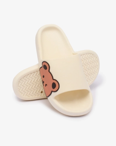 Royalfashion White women's rubber flip-flops with teddy bear Levekki