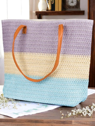 Royal Fashion Large Women's Straw Bag with Bold Stripes