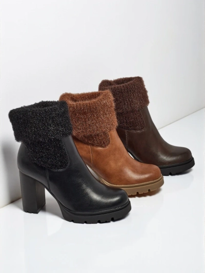 Women's eco-leather heeled ankle boots with Tirave knit
