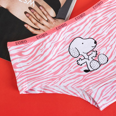 Women's coral cotton patterned panties with a doggy print - Clothing
