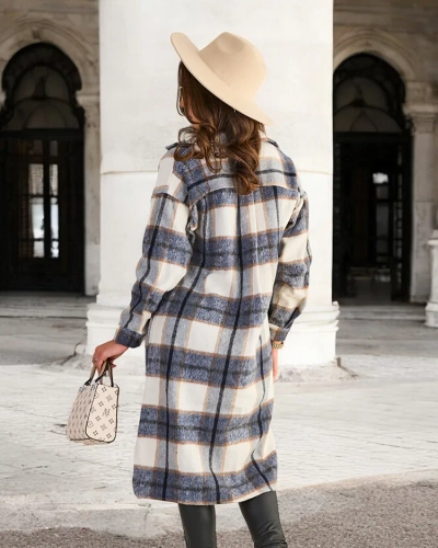 Ladies' navy blue checked long shirt - Clothing