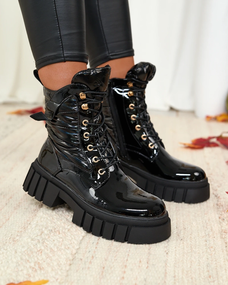 Royalfashion Sieviešu lakotas melnas krāsas Wefetto zābaki