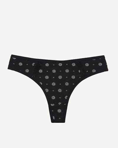 Black women's cotton thongs with flowers - Underwear