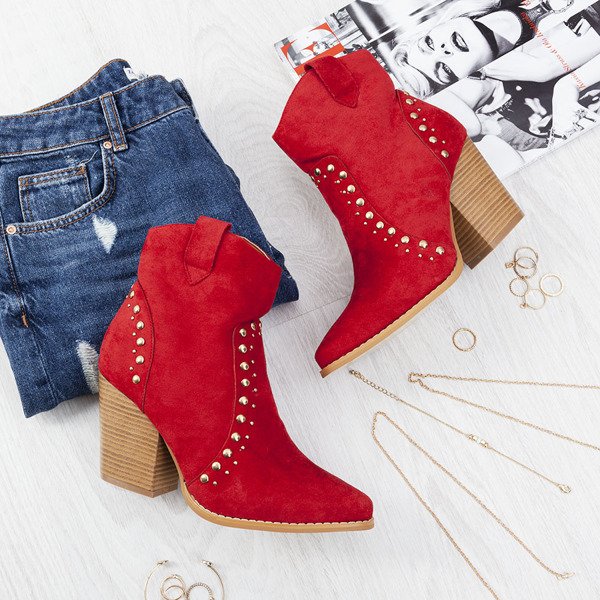 Red cowboy boots on a high Gana post - Footwear