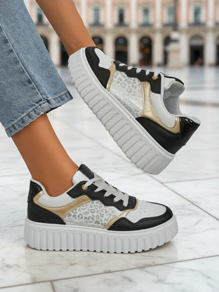 Женские кроссовки Royalfashion Callista платформа черные экокожа размер 40