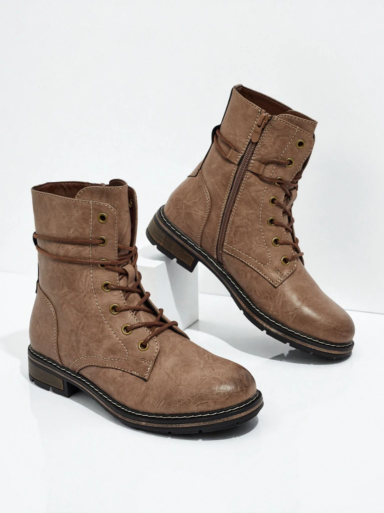 Eko skórzane sznurowane botki damskie Ravonna