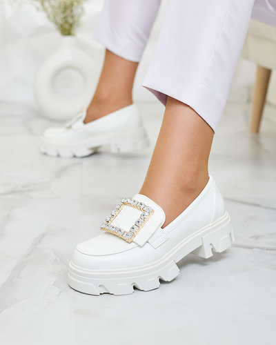 Royalfashion White moccasins with decoration on the nose Alomease