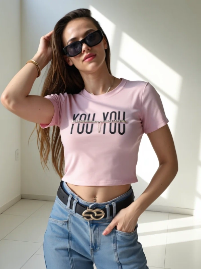 Royalfashion Women's cotton crop top with the inscription