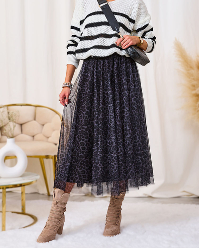 Royalfashion Black women's double-layered skirt with fashionable print